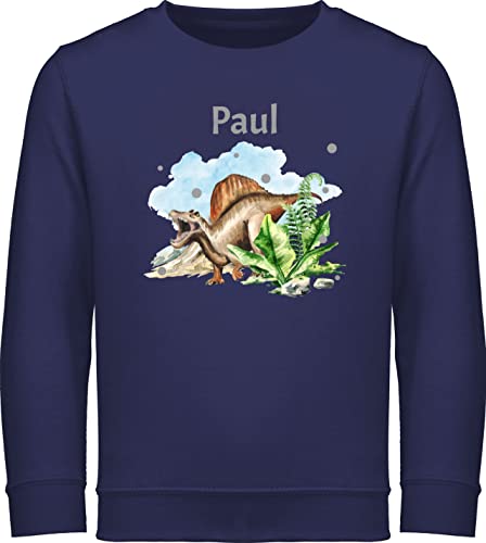 Sweater Kinder Sweatshirt Jungen Mädchen Pullover - Dinosaurier Dino - Dinos - 116 (5/6 Jahre) - Navy Blau - Sweatshirts Pulli Tier Name Sweat saurier Junge Tieren Kind personalisierter und Motiv von Geschenk mit Namen personalisiert by Shirtracer