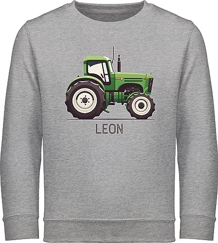 Sweater Kinder Sweatshirt Jungen Mädchen Pullover - Traktor Landwirte Landwirt Traktoren Trecker Landwirtschaft - 104 (3/4 Jahre) - Grau meliert - traktorfahrer junge traktormotiv bulldog und name von Geschenk mit Namen personalisiert by Shirtracer