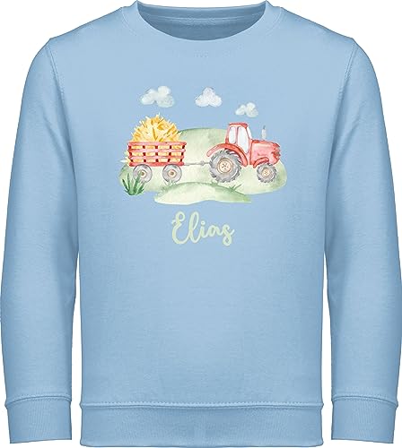 Sweater Kinder Sweatshirt Jungen Mädchen Pullover - Traktor Trecker Bauer Schlepper Landwirtschaft Bulldog - 104 (3/4 Jahre) - Hellblau - traktoren junge für traktorfans landwirt traktor, bauern von Geschenk mit Namen personalisiert by Shirtracer