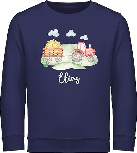 Sweater Kinder Sweatshirt Jungen Mädchen Pullover - Traktor Trecker Bauer Schlepper Landwirtschaft Bulldog - 104 (3/4 Jahre) - Navy Blau - und name fans geschenke junge bauern eigenem motiv von Geschenk mit Namen personalisiert by Shirtracer