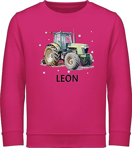 Sweater Kinder Sweatshirt Jungen Mädchen Pullover - Traktor - Trecker Name - 116 (5/6 Jahre) - Fuchsia - für traktorfahrer junge bauern pulli landwirtschaft traktor, schlepper bulldog motiv von Geschenk mit Namen personalisiert by Shirtracer