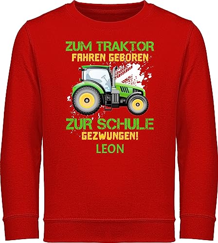 Sweater Kinder Sweatshirt Jungen Mädchen Pullover - Zum Traktor fahren geboren zur Schule gezwungen - 152 (12/13 Jahre) - Rot - und trecker motiv bauern name junge bulldog schlepper traktoren von Geschenk mit Namen personalisiert by Shirtracer