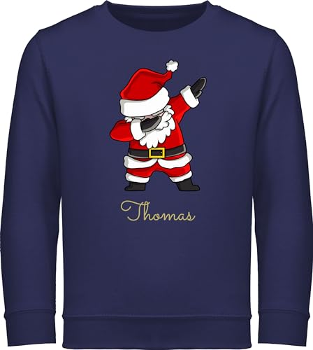 Sweater Kinder Sweatshirt Jungen Mädchen Pullover - Weihnachten - Dab Dabbing Weihnachtsmann mit Name - 128 (7/8 Jahre) - Navy Blau - Weihnachtspullover 152 Personalisieren Weinachten zu von Geschenk mit Namen personalisiert by Shirtracer