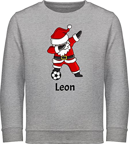 Sweater Kinder Sweatshirt Jungen Mädchen Pullover - Weihnachten Geschenke - Dabbing Weihnachtsmann mit Name und Fußball - 104 (3/4 Jahre) - Grau meliert - weihnachtspulli Jungs 152 weihnacht von Geschenk mit Namen personalisiert by Shirtracer