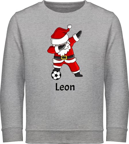 Sweater Kinder Sweatshirt Jungen Mädchen Pullover - Weihnachten Geschenke - Dabbing Weihnachtsmann mit Name und Fußball - 152 (12/13 Jahre) - Grau meliert - für weihnachtspulli Jungs Weihnachts von Geschenk mit Namen personalisiert by Shirtracer
