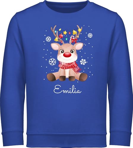 Sweater Kinder Sweatshirt Jungen Mädchen Pullover - Geschenke - Süßes Rentier mit Name Wunschtext I Geschenk Rentier Weihnachten I Rudolph Reindeer Rudolf - 104 (3/4 Jahre) - Royalblau von Geschenk mit Namen personalisiert by Shirtracer