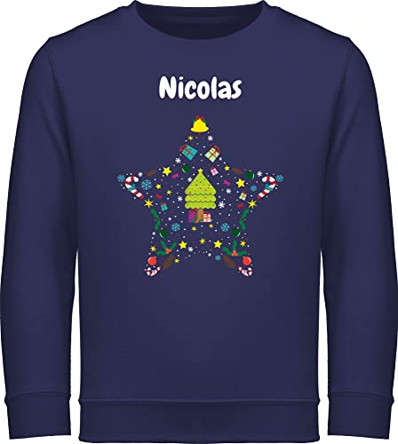 Sweater Kinder Sweatshirt Jungen Mädchen Pullover - Weihnachten Geschenke - Weihnachtsstern Name anpassbar - 140 (9/11 Jahre) - Navy Blau - frohe weihnachtspulli weihnachtsmotiv und weihnachts von Geschenk mit Namen personalisiert by Shirtracer