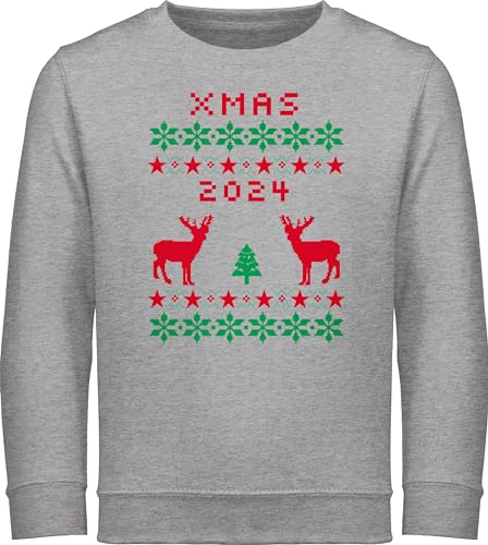 Sweater Kinder Sweatshirt Jungen Mädchen Pullover - Weihnachten Geschenke - Xmas 2024 Pixel Bild - 140 (9/11 Jahre) - Grau meliert - weihnachtlicher Pulli personalisierte Weihnachts von Geschenk mit Namen personalisiert by Shirtracer