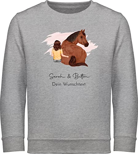 Sweater Kinder Sweatshirt Jungen Pullover - Pferd - Pferdemädchen Namen - Pferde Mädchen Geschenk - 152 (12/13 Jahre) - Grau meliert - für Reiter personalisierte personalisierter Name von Geschenk mit Namen personalisiert by Shirtracer