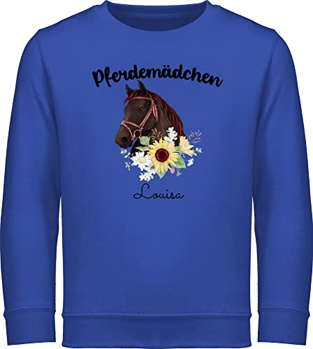 Sweater Kinder Sweatshirt Jungen Pullover - Pferd - Pferdemädchen Pferde Mädchen - 104 (3/4 Jahre) - Royalblau - pferdesport geschenke für pferdefans pferdemotive reiterin maedchen reiten von Geschenk mit Namen personalisiert by Shirtracer