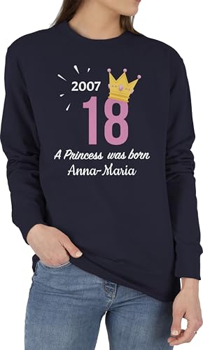 Sweater Pullover Sweatshirt Herren Damen - 18. Geburtstag - 2007 A Princess was Born - zum Achzehnten - mit Name - M - Dunkelblau - 18 mädchen 18.Geburtstag 18ter 18.Ten volljährig und .Geburtstag von Geschenk mit Namen personalisiert by Shirtracer