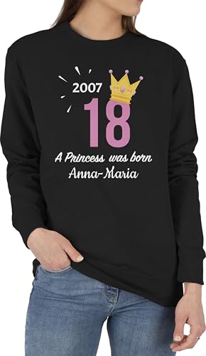Sweater Pullover Sweatshirt Herren Damen - 18. Geburtstag - 2007 A Princess was Born - zum Achzehnten - mit Name - M - Schwarz - 18 mädchen 18.Geburtstag 18ter 18.Ten volljährig und .Geburtstag von Geschenk mit Namen personalisiert by Shirtracer