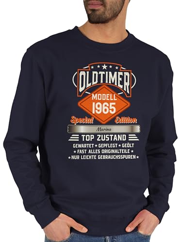 Sweater Pullover Sweatshirt Herren Damen - 60. Geburtstag - Oldtimer Special Vintage 1965 mit Name - L - Dunkelblau - 60 1964 60.Geburtstag 1962 sechzigern 1963 sechzig sechzigster 60ster von Geschenk mit Namen personalisiert by Shirtracer