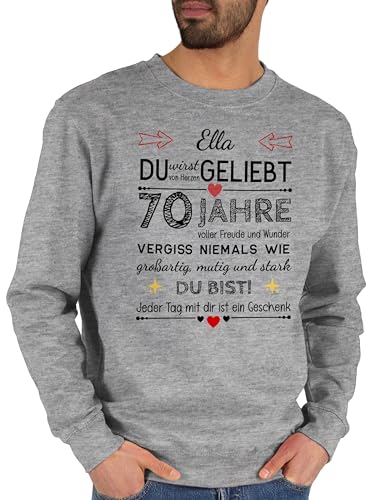 Sweater Pullover Sweatshirt Herren Damen - 70. - Du wirst von Herzen geliebt 70 Jahre Geburtstag Geschenk 70er Geschenkideen 70ter I - M - Grau meliert - 70.Geburtstag zum 70sten von Geschenk mit Namen personalisiert by Shirtracer