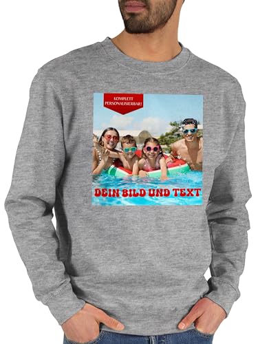 Sweater Pullover Sweatshirt Herren Damen - Geschenk mit eigenem Foto und Text personalisiert I Eigenes Bild I Custom Photo Text - XXL - Grau meliert - pullis für Freunde selbst drucken Pictures von Geschenk mit Namen personalisiert by Shirtracer