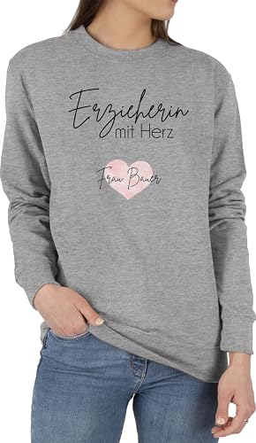 Sweater Pullover Sweatshirt Herren Damen - Geschenk Erzieherin mit Herz mit Name | Abschiedsgeschenk Erzieherin Kita Danke Geschenke Erzieherinnen Abschied - L - Grau meliert - horterzieherin Pulli von Geschenk mit Namen personalisiert by Shirtracer