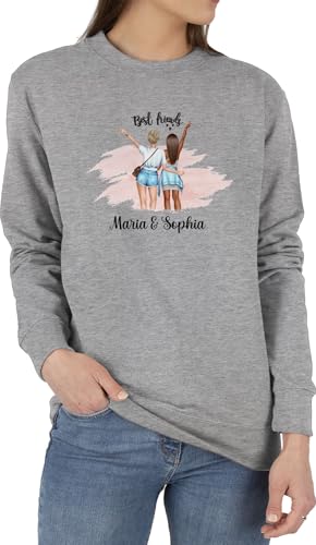 Sweater Pullover Sweatshirt Herren Damen - Freundin - Best Friends Hände Peace mit Name Freundinnen - XXL - Grau meliert - Partner Blonde und brünette pullis Beste Pulli von Geschenk mit Namen personalisiert by Shirtracer