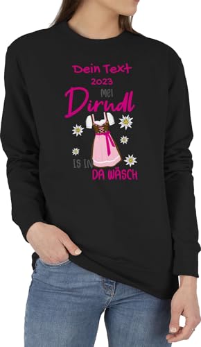 Sweater Pullover Sweatshirt Herren Damen - Kompatibel Oktoberfest - Mei Dirndl is in da Wäsch - L - Schwarz - trachten edelweiß pulli trachten- mein volksfest in. der wäsche bayrisch ist von Geschenk mit Namen personalisiert by Shirtracer