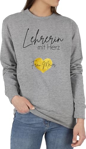 Sweater Pullover Sweatshirt Herren Damen - Abschiedsgeschenk Lehrerin mit Herz mit Name | Abschied Lehrerinnen Geschenk Dankeschön Lehrerinnen - M - Grau meliert - Teacher für lehrerinen von Geschenk mit Namen personalisiert by Shirtracer
