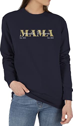 Sweater Pullover Sweatshirt Herren Damen - Mama Geschenk mit Namen Kinder Datum Geburtsjahr Muttertagsgeschenk Mutti seit - M - Dunkelblau - mom Geschenke für mütter Muttertag Mutter von Geschenk mit Namen personalisiert by Shirtracer