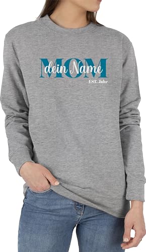 Sweater Pullover Sweatshirt Herren Damen - Mama - MOM Kinder Namen Datum - XL - Grau meliert - Mutti Sweat Geschenke für mütter Pulli Muttertag Mutter mutterzagsgeschenke muttertasgsgeschenke von Geschenk mit Namen personalisiert by Shirtracer