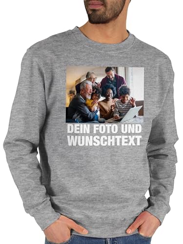 Sweater Pullover Sweatshirt Herren Damen - Geschenk mit Bild I eigenem Foto I Name I eigener Text I Wunschtext - M - Grau meliert - Pulli selber Bedrucken vorne pullis für Freunde selbst drucken von Geschenk mit Namen personalisiert by Shirtracer