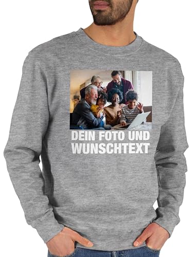 Sweater Pullover Sweatshirt Herren Damen - Mit Bild eigenem Foto Name Text Wunschtext - S - Grau meliert - selber Machen Bedrucken Bilder drucker Baumwolle fotogeschenke individuell und drucken von Geschenk mit Namen personalisiert by Shirtracer