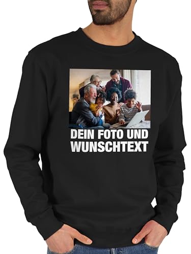 Sweater Pullover Sweatshirt Herren Damen - Geschenk mit Bild I eigenem Foto I Name I eigener Text I Wunschtext - XS - Schwarz - Pulli selber Bedrucken vorne pullis für Freunde selbst drucken Logo von Geschenk mit Namen personalisiert by Shirtracer