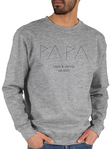 Sweater Pullover Sweatshirt Herren Damen - Papa Geschenk mit Namen Kinder I Vatertagsgeschenk Papi Geschenk Vater Geburtstag Geschenke werdender Vater Geschenke Papi - M - Grau meliert - Vatertag von Geschenk mit Namen personalisiert by Shirtracer