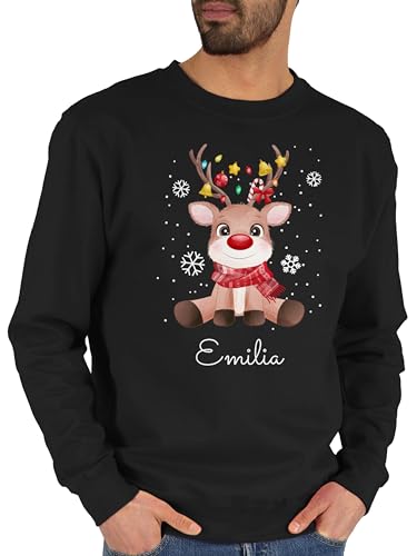 Sweater Pullover Sweatshirt Herren Damen - Süßes Rentier mit Name Wunschtext I Geschenk Rentier Weihnachten I Rudolph Reindeer Rudolf - M - Schwarz - Weihnachts-Sweatshirt Weihnachts weinachts von Geschenk mit Namen personalisiert by Shirtracer