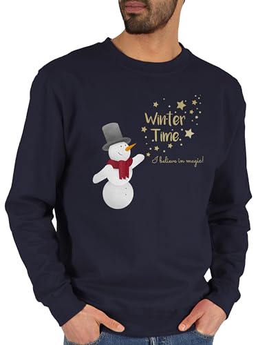 Sweater Pullover Sweatshirt Herren Damen - Weihnachten - Schneemann mit Wunschtext Text I Winter Time - S - Dunkelblau - weihnachtssweatshirt Weihnachts-Sweatshirt weinachts Sweat Weihnachts von Geschenk mit Namen personalisiert by Shirtracer