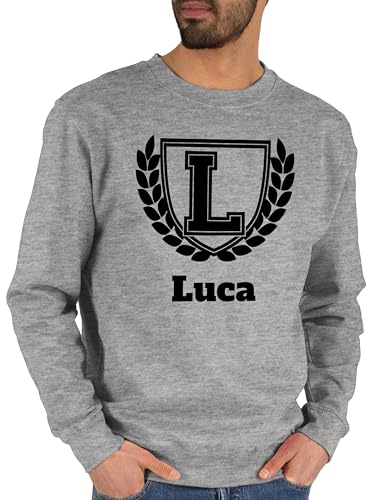 Sweater Pullover Sweatshirt Herren Damen - für Frauen Anfangsbuchstabe Initialen - College Style Geschenk Namen - XL - Grau meliert - personalisiertes Buchstaben Buchstabe a personalisierte Name von Geschenk mit Namen personalisiert by Shirtracer