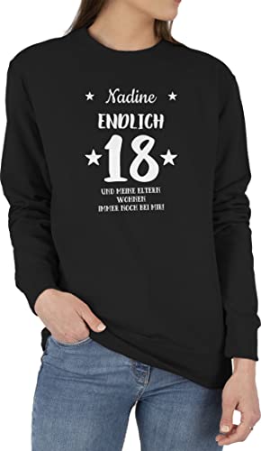 Sweater Pullover Sweatshirt Herren Damen - 18. Geburtstag - Endlich 18 und meine Eltern wohnen immer noch bei mir - eigener Name und Sterne - weiß - M - Schwarz - 18.geburtstag jahre von Geschenk mit Namen personalisiert by Shirtracer