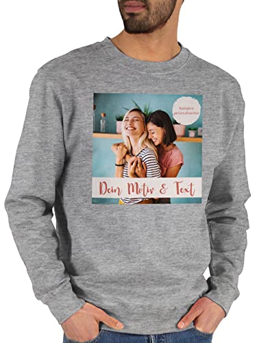 Sweater Pullover Sweatshirt Herren Damen - eigenem - Foto Bild - M - Grau meliert - pulli bedrucken zum selbst gestalten auserwählte selber drucken lassen baumwolle eigenen bildern drauf von Geschenk mit Namen personalisiert by Shirtracer