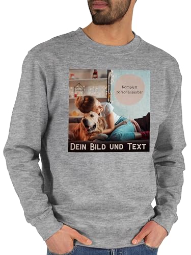 Sweater Pullover Sweatshirt Herren Damen - eigenem - Foto Bild Geschenk I Dein Bild und Text - XXL - Grau meliert - partnerpullies pullis für Freunde selbst drucken Photo Pulli partnerpulli von Geschenk mit Namen personalisiert by Shirtracer