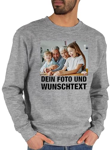 Sweater Pullover Sweatshirt Herren Damen - Mit Foto eigenem Bild Text Name Wunschtext - XL - Grau meliert - Bedrucken und drucken Lassen selber Machen Baumwolle Bilder drucker Weihnachtspullover von Geschenk mit Namen personalisiert by Shirtracer