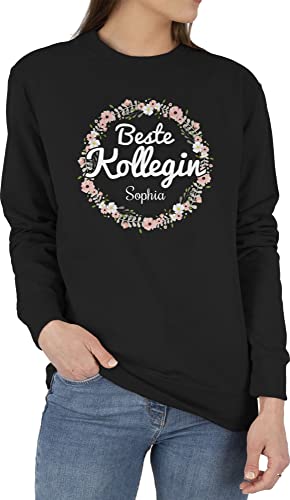 Sweater Pullover Sweatshirt Herren Damen - Kollege lustig - Beste Kollegin mit Name Blumenkranz - M - Schwarz - lieblingskollegin lieblings von Geschenk mit Namen personalisiert by Shirtracer