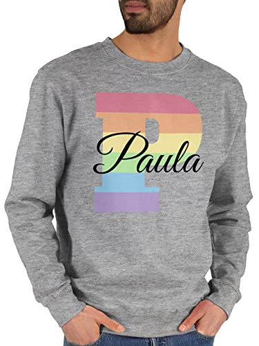 Sweater Pullover Sweatshirt Herren Damen - für Frauen Anfangsbuchstabe Initialen - One Love Liebe Rainbow Regenbogen LGBTQ Gay Pride Regenbogenfarben LGBT mit Namen - XXL - Grau meliert von Geschenk mit Namen personalisiert by Shirtracer