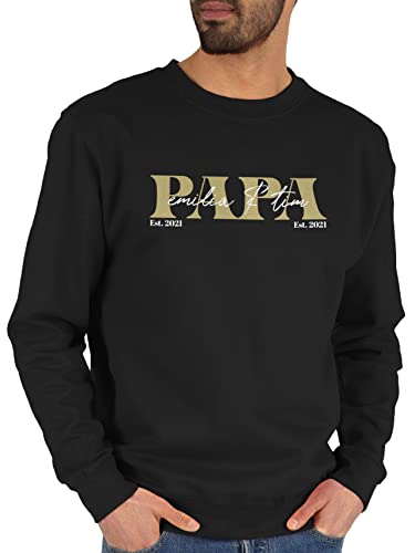 Sweater Pullover Sweatshirt Herren Damen - zum Vatertag - Papa Geschenk mit Namen Kinder Datum Geburtsjahr Weihnachten Geburtstag - XL - Schwarz - Geschenke väter für Vater dad papatags von Geschenk mit Namen personalisiert by Shirtracer