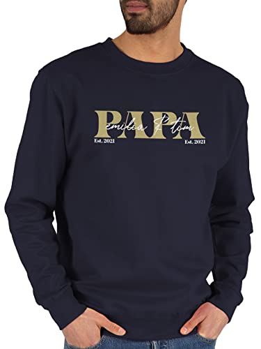 Sweater Pullover Sweatshirt Herren Damen - zum Vatertag - Papa Geschenk mit Namen Kinder Datum Geburtsjahr Weihnachten Geburtstag - M - Dunkelblau - personalisierte Geschenke für Vater von Geschenk mit Namen personalisiert by Shirtracer