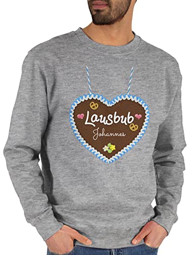 Sweater Pullover Sweatshirt Herren Damen - Kompatibel Oktoberfest - Lausbub - Lebkuchenherz und Dein Name - XL - Grau meliert - wunschtext bayrisches trachten bayern lausbua bayrisch lebkuchenherzen von Geschenk mit Namen personalisiert by Shirtracer