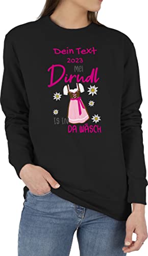 Sweater Pullover Sweatshirt Herren Damen - Kompatibel Oktoberfest - Mei Dirndl is in da Wäsch - XS - Schwarz - trachten edelweiß pulli trachten- mein volksfest in. der wäsche bayrisch ist von Geschenk mit Namen personalisiert by Shirtracer