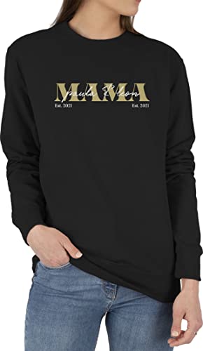Sweater Pullover Sweatshirt Herren Damen - Mama Geschenk mit Namen Kinder Datum Geburtsjahr Muttertagsgeschenk Mutti seit - M - Schwarz - mom Geschenke für mütter Muttertag Mutter von Geschenk mit Namen personalisiert by Shirtracer
