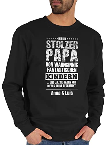 Sweater Pullover Sweatshirt Herren Damen - Ich Bin stolzer Papa fantastischer Kinder mit Name - M - Schwarz von Geschenk mit Namen personalisiert by Shirtracer