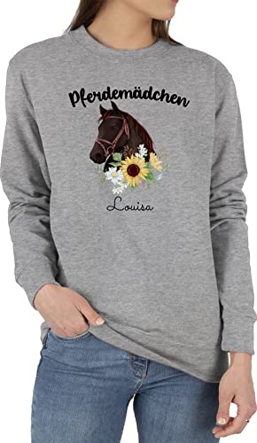 Sweater Pullover Sweatshirt Herren Damen - Pferd - Pferdemädchen Pferde Mädchen - XS - Grau meliert - pferden blumen pferdemotiv coole sachen für pferdeliebhaber pferdefan von Geschenk mit Namen personalisiert by Shirtracer