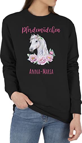 Sweater Pullover Sweatshirt Herren Damen - Pferd Pferde - Reiten Mädchen Namen - Pferdemädchen - S - Schwarz - für Reiterin Reiter Sachen reitersachen pferdeherz pferdegeschenk von Geschenk mit Namen personalisiert by Shirtracer