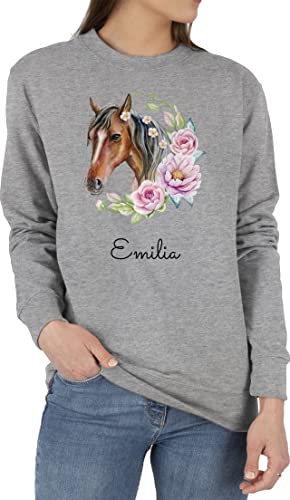 Sweater Pullover Sweatshirt Herren Damen - Pferd Pferde - Wunschname Pferdekopf Name - XXL - Grau meliert - pferdegeschenk für mädchen personalisierte Geschenke Reiter Reitsport REIT von Geschenk mit Namen personalisiert by Shirtracer