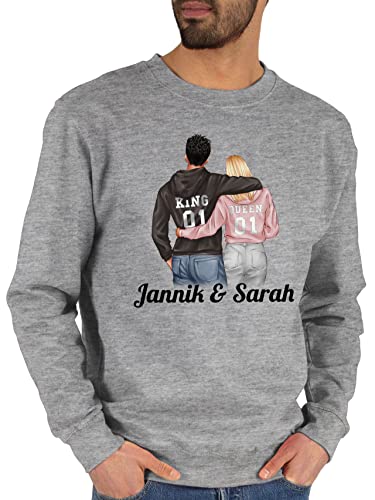 Sweater Pullover Sweatshirt Herren Damen - Liebe - Partner Geschenke Paar King Queen Couple Pärchen Weihnachts-Geschenke Valentinstag - L - Grau meliert - Sweaters personalisierte Paare für von Geschenk mit Namen personalisiert by Shirtracer