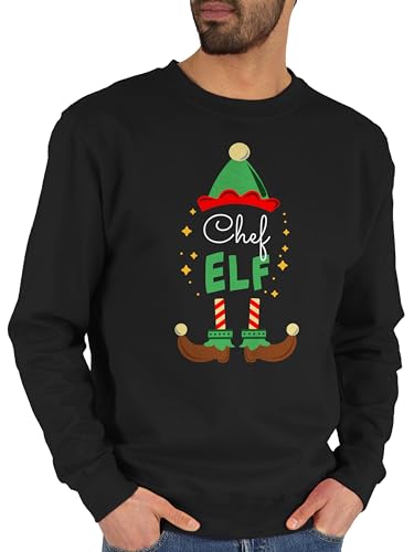 Sweater Pullover Sweatshirt Herren Damen - Weihnachten - Chef Elf mit Wunschtext Text - L - Schwarz - Weihnachts weihnachtlich Name Personalisieren Geschenke Frohe vor Weinachten Elfen von Geschenk mit Namen personalisiert by Shirtracer