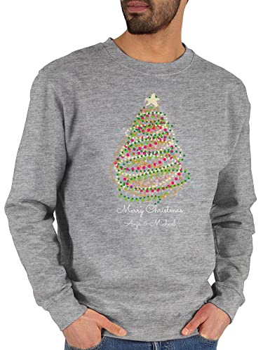 Sweater Pullover Sweatshirt Herren Damen - Weihnachten Geschenke - Merry Christmas Weihnachtsbaum mit Name - M - Grau meliert - Pulli personalisierte Weihnachts Sweatshirts für weihnachtliche Man von Geschenk mit Namen personalisiert by Shirtracer